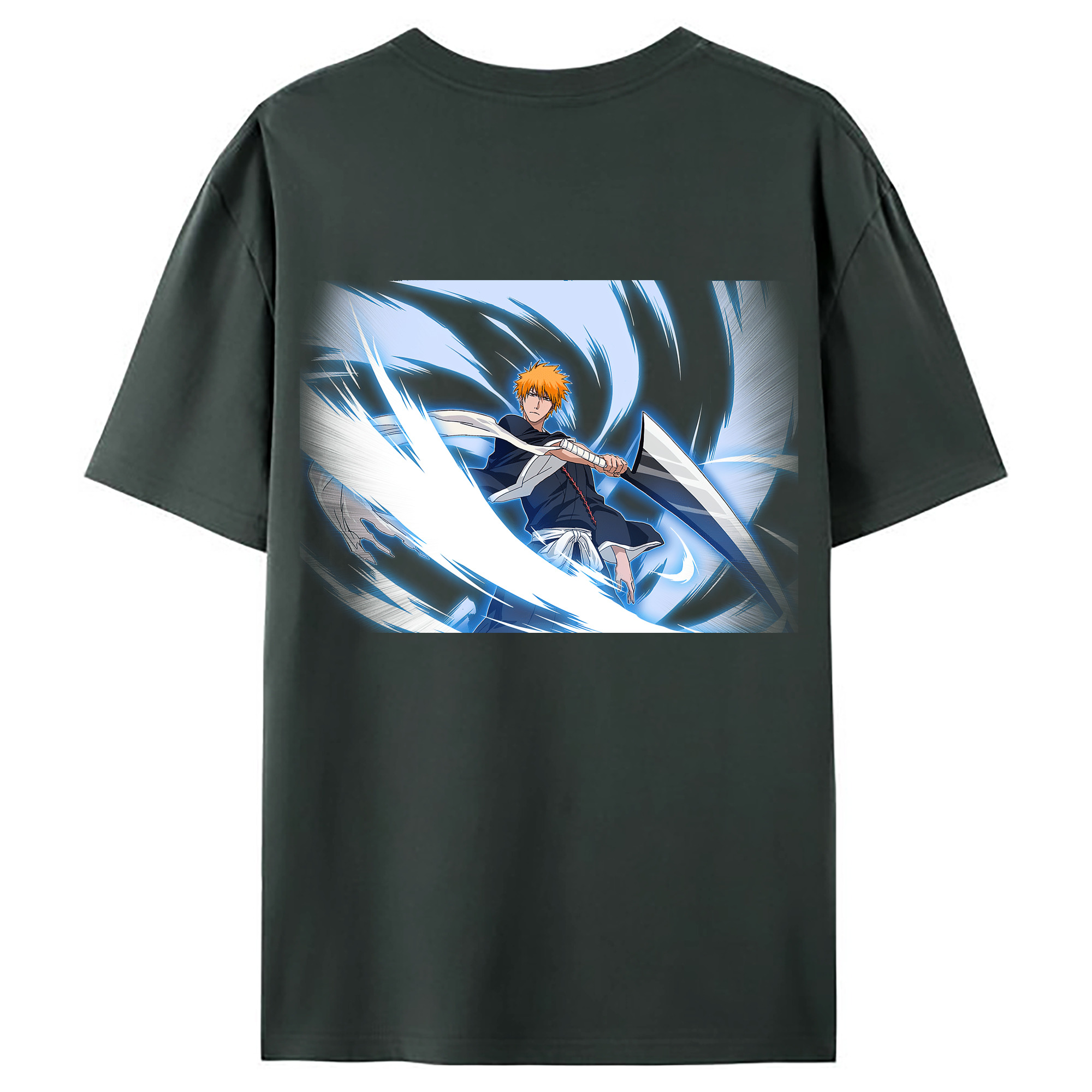 （画像用） ブリーチ 黒崎一護（くろさき いちご）BLEACH Kurosaki Ichigo 綿100％ メンズ半袖Tシャツ（バックプリント） 通気性